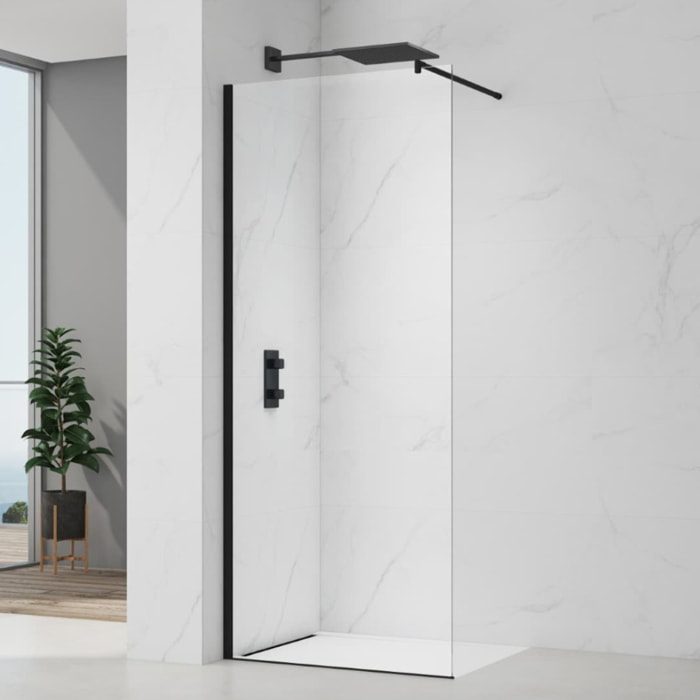 Project paroi de douche à l'italienne 90 cm avec accessoires de montage, noir mat (SATBWIPRO90C)