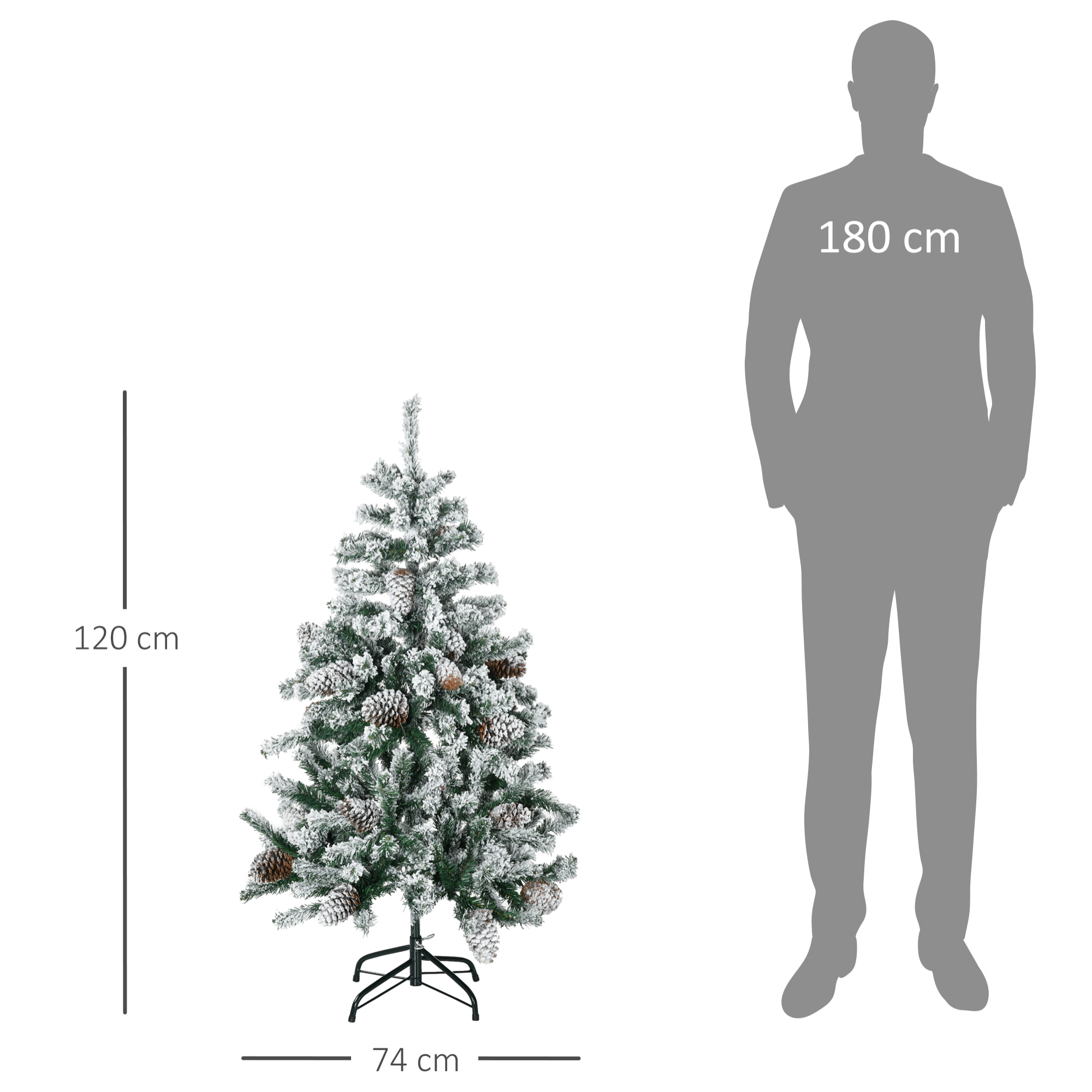 Sapin de Noël artificiel avec 28 pommes de pin arbre de Noël 269 branches enneigées support en acier socle pliable hauteur 120 cm vert