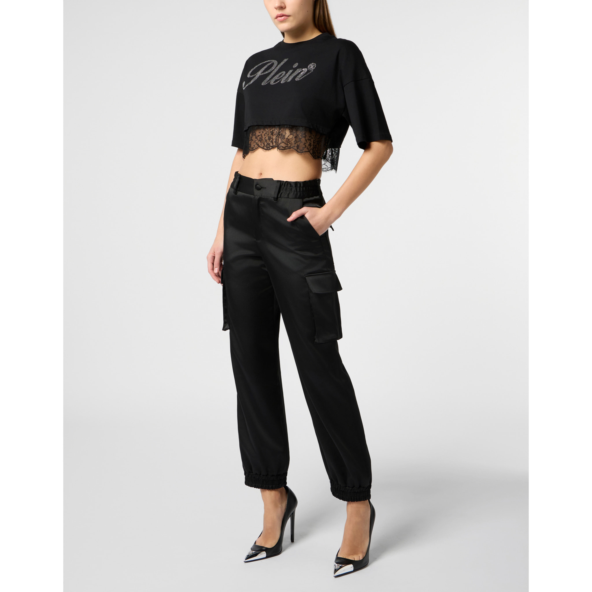 PHILIPP PLEIN Cropped T-Shirt Lace