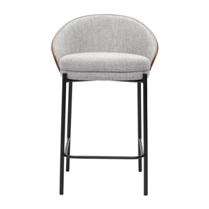 Tabourets de bar en tissu effet velours texturé gris, bois foncé et métal H65 cm (lot de 2) TUCSON