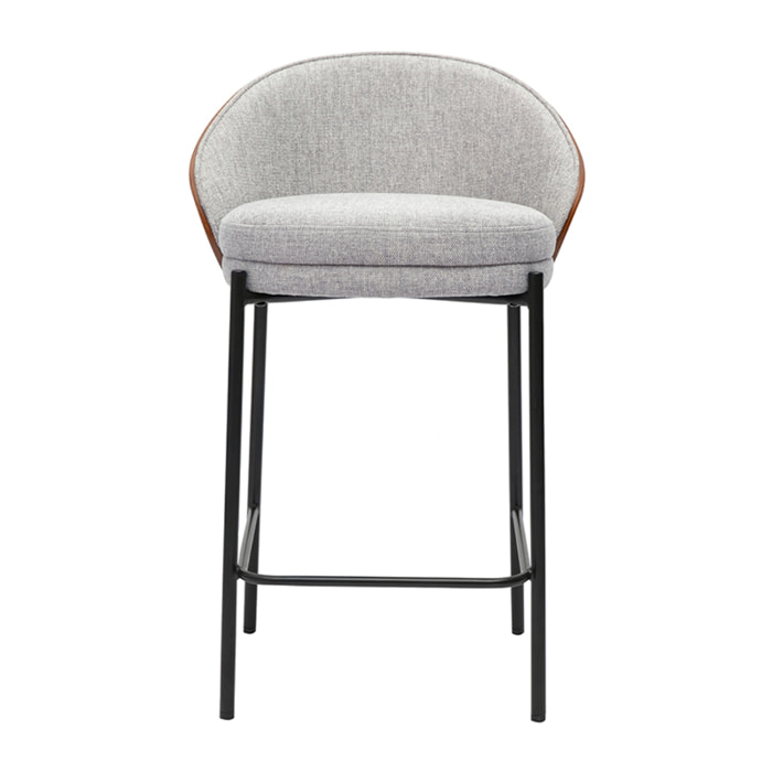 Tabourets de bar en tissu effet velours texturé gris, bois foncé et métal H65 cm (lot de 2) TUCSON