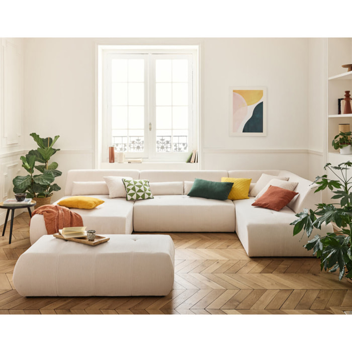 Onyx - canapé panoramique modulable d'angle droit 7 places - en velours côtelé - Beige