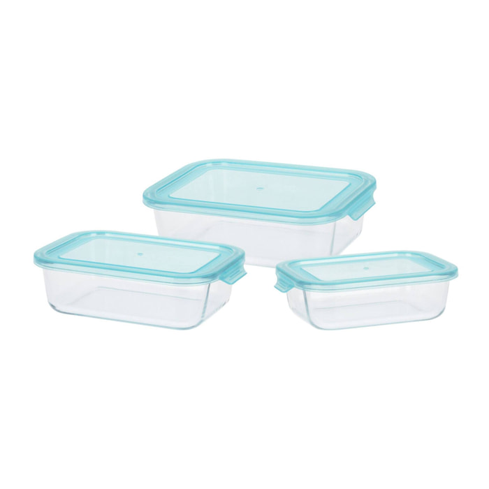 Juego de 3 recipientes de almacenamiento de vidrio de borosilicato 0,63l, 1l, 1,5l con tapa de pp