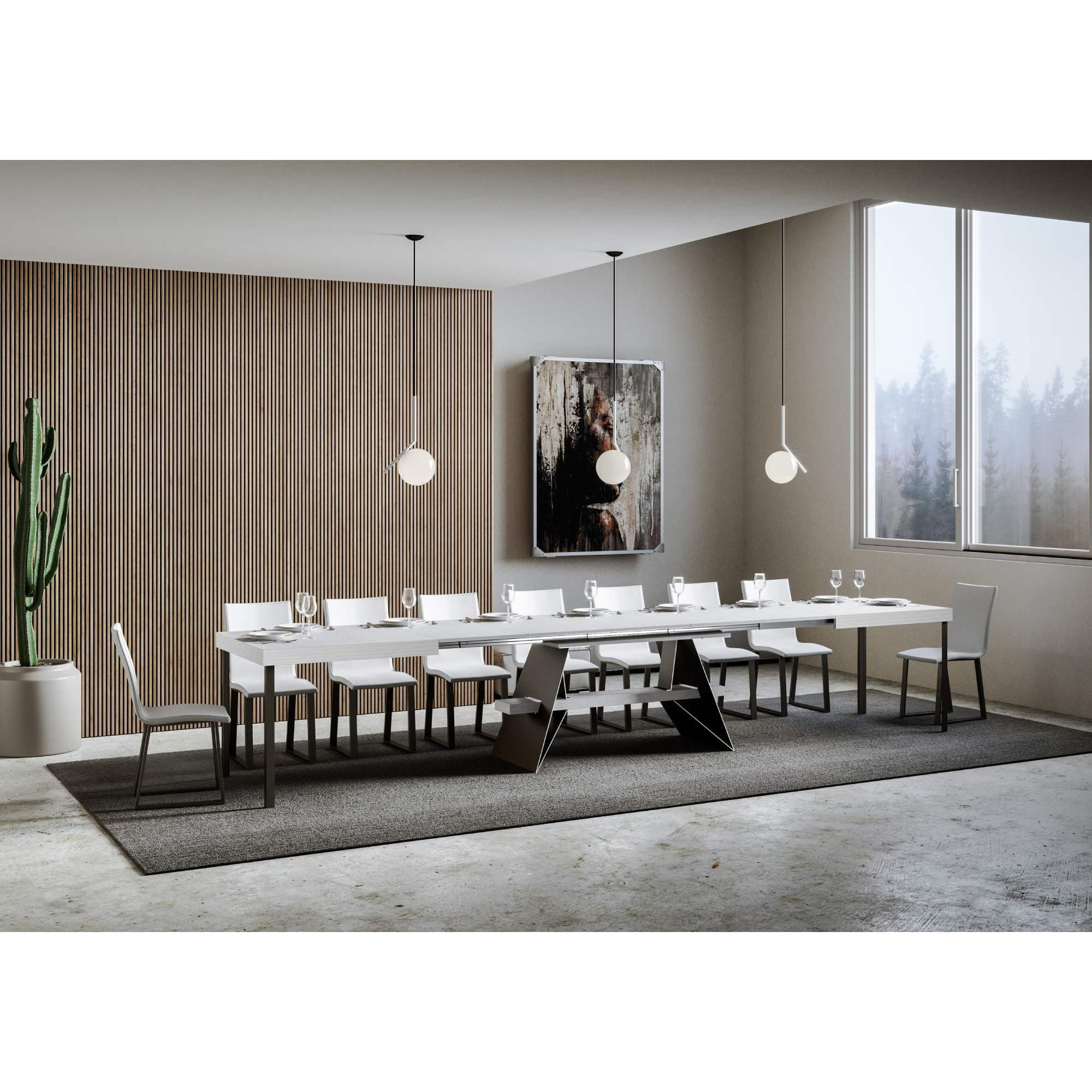 Mesa extensible 90x180/440 cm Baita Fresno Blanco estructura Antracita