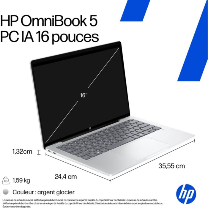 Ordinateur portable HP OmniBook 5 16-bf0005nf 16 pouces OLED Snapdragon X 16 Go RAM LPDDR5x SSD 512 Go Copilot+PC