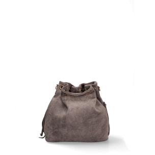 Borsa a secchiello da donna Made in Italy - Modello Umbria Plus - Pelle scamosciata - 25.0 x 22.0 x 13.0 cm