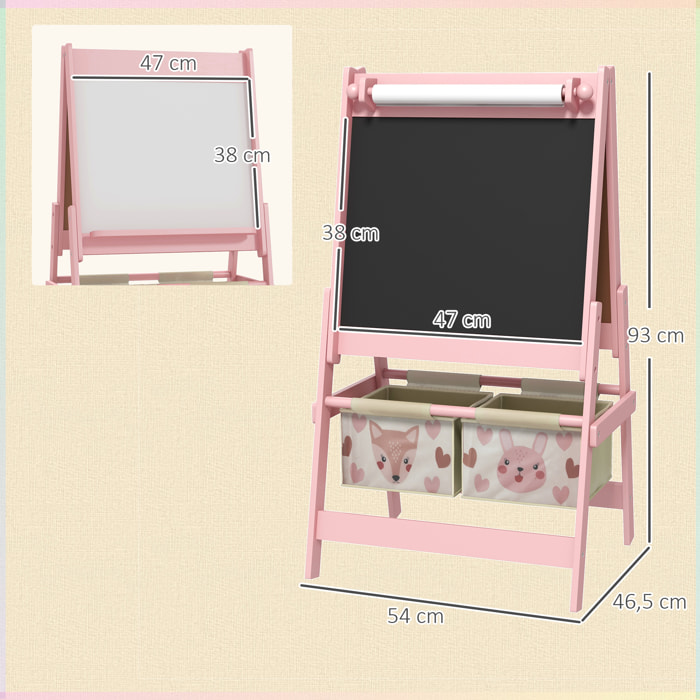 Tableau noir en bois pour enfants, Art Easel Mini Rose Tableau blanc double face et tableau noir pour enfants avec chiffres et autres accessoires pour enfants et bambins
