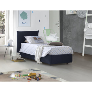 Letto singolo Clarissa, Letto contenitore con rivestimento in tessuto, 100% Made in Italy, Apertura frontale, adatto per materasso Cm 80x190, Blu