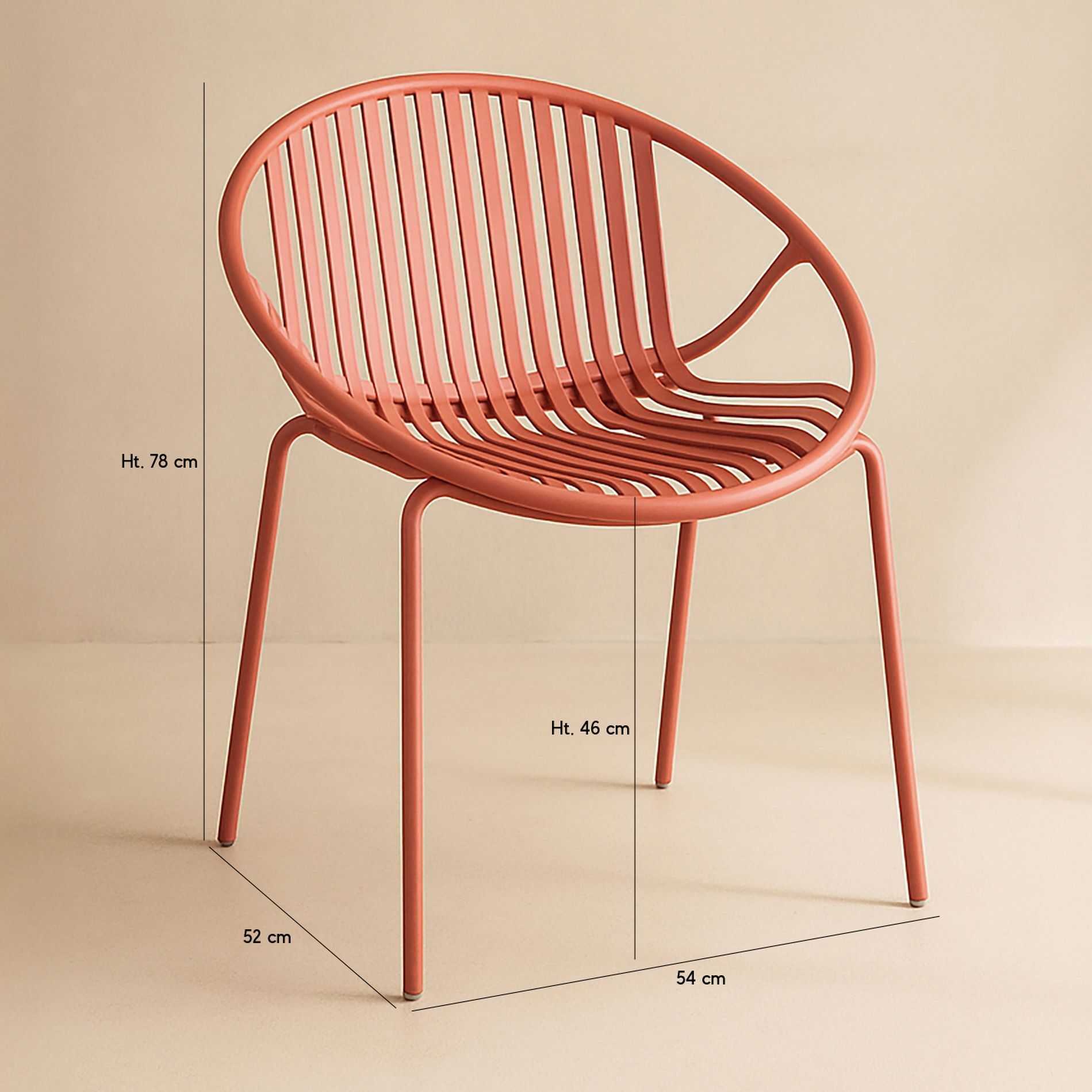 Lot de 4 fauteuils de table brique en polypropylène et métal  CALYPSO