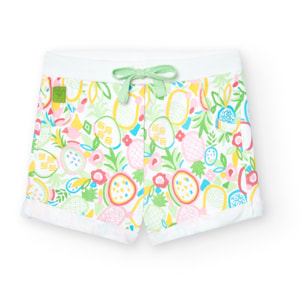 Bermudas para niÃ±a en felpa con estampado de color verde