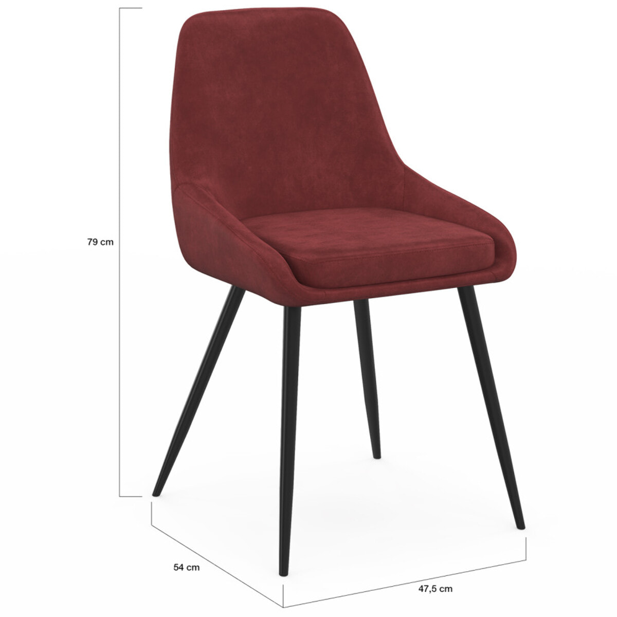 Chaises Olivia velours bordeaux pieds métal - lot de 6