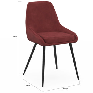 Chaises Olivia velours bordeaux pieds métal - lot de 6