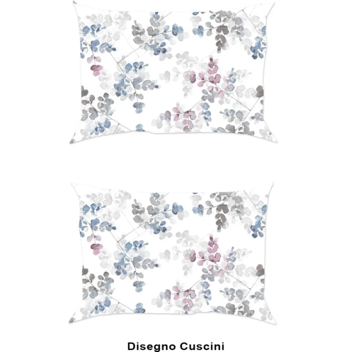 Coppia Federe per cuscini letto PETALO AZZURRO 100% Cotone e Made in Italy floreale primavera