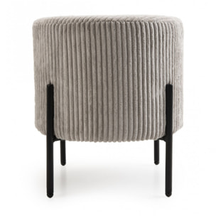 ALBANE - Tabouret rond 36x36cm tissu velours côtelé gris perle pieds métal