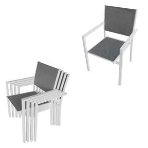 Salon de jardin VENEZIA extensible 90/180 en textilène gris 8 places - aluminium blanc