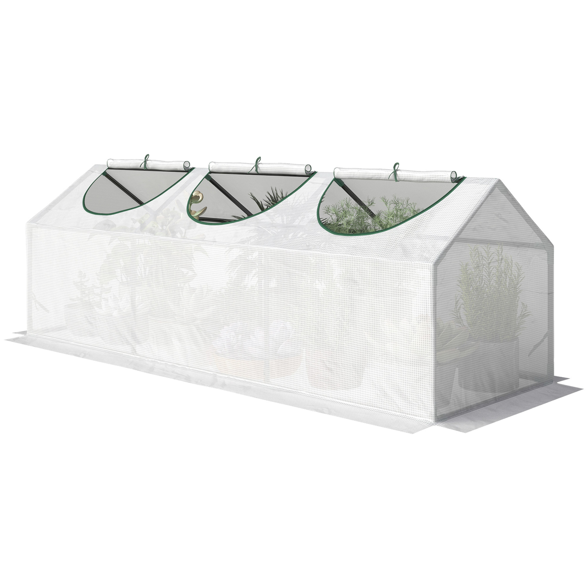 Mini serre de jardin serre à tomates 180 x 60 x 60 cm 3 fenêtres zippées enroulables acier thermolaqué PE haute densité blanc