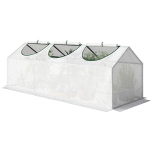 Mini serre de jardin serre à tomates 180 x 60 x 60 cm 3 fenêtres zippées enroulables acier thermolaqué PE haute densité blanc