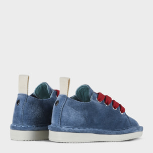 SCARPA ALLACCIATA P01 BIMBO IN SUEDE BLUE-ROSSO