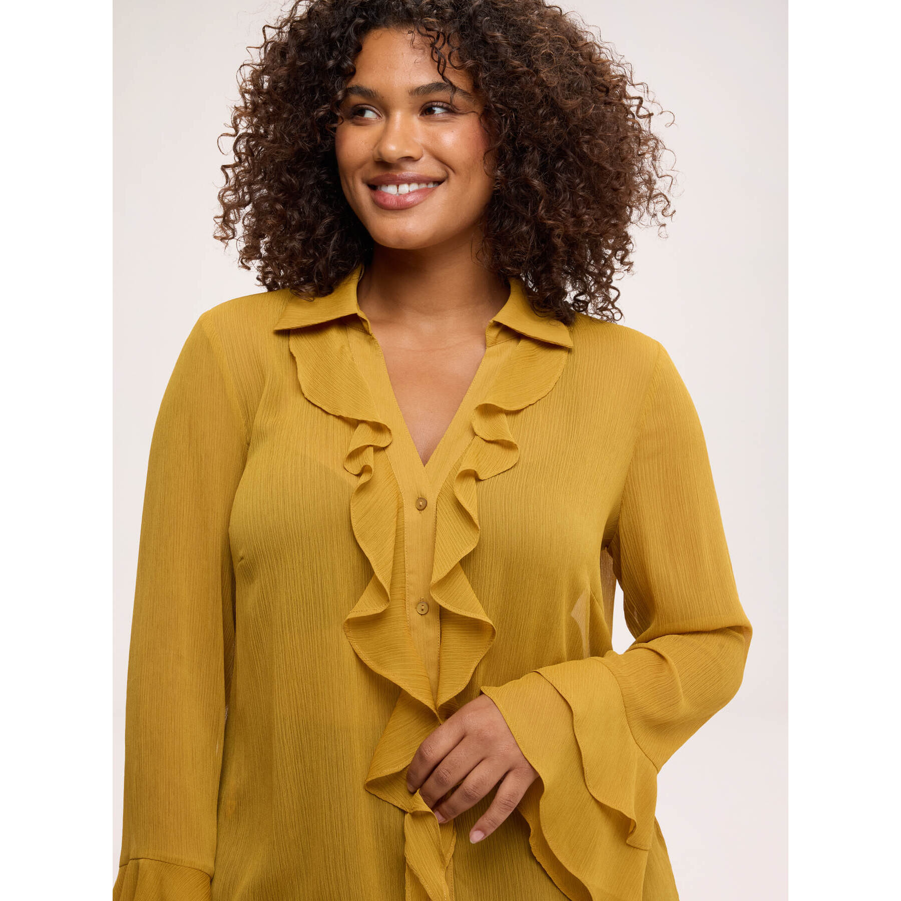 Fiorella Rubino - Blusa in crêponne con volant - Giallo