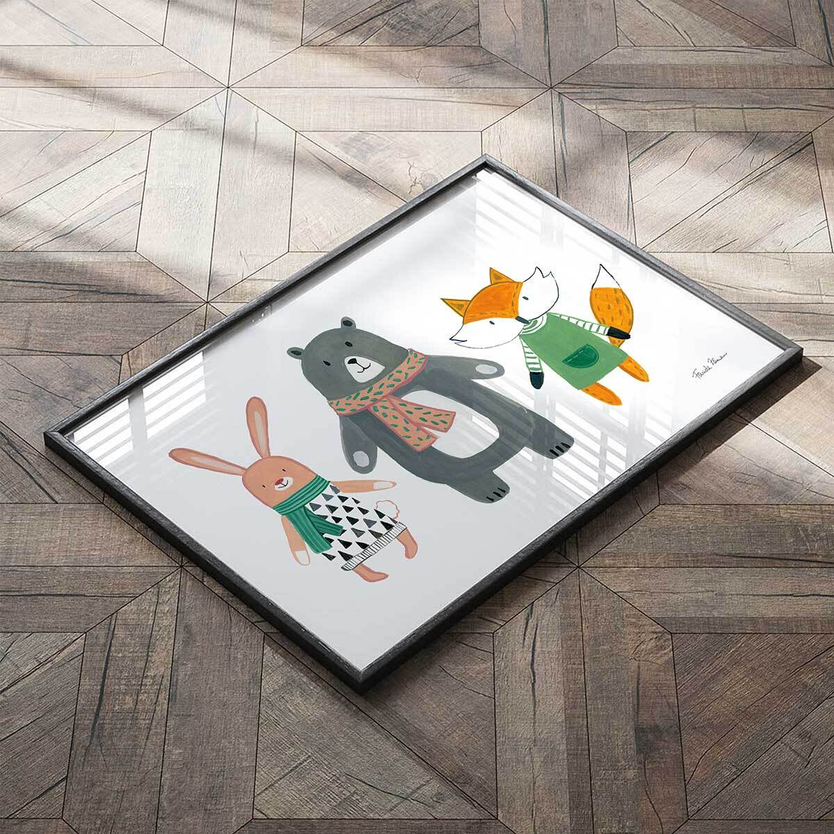 Affiche enfant copains de quartier  Affiche + cadre en bois - Noir