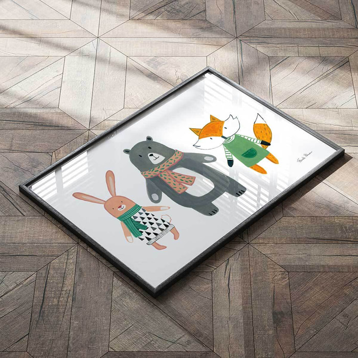 Affiche enfant copains de quartier  Affiche + cadre en bois - Noir