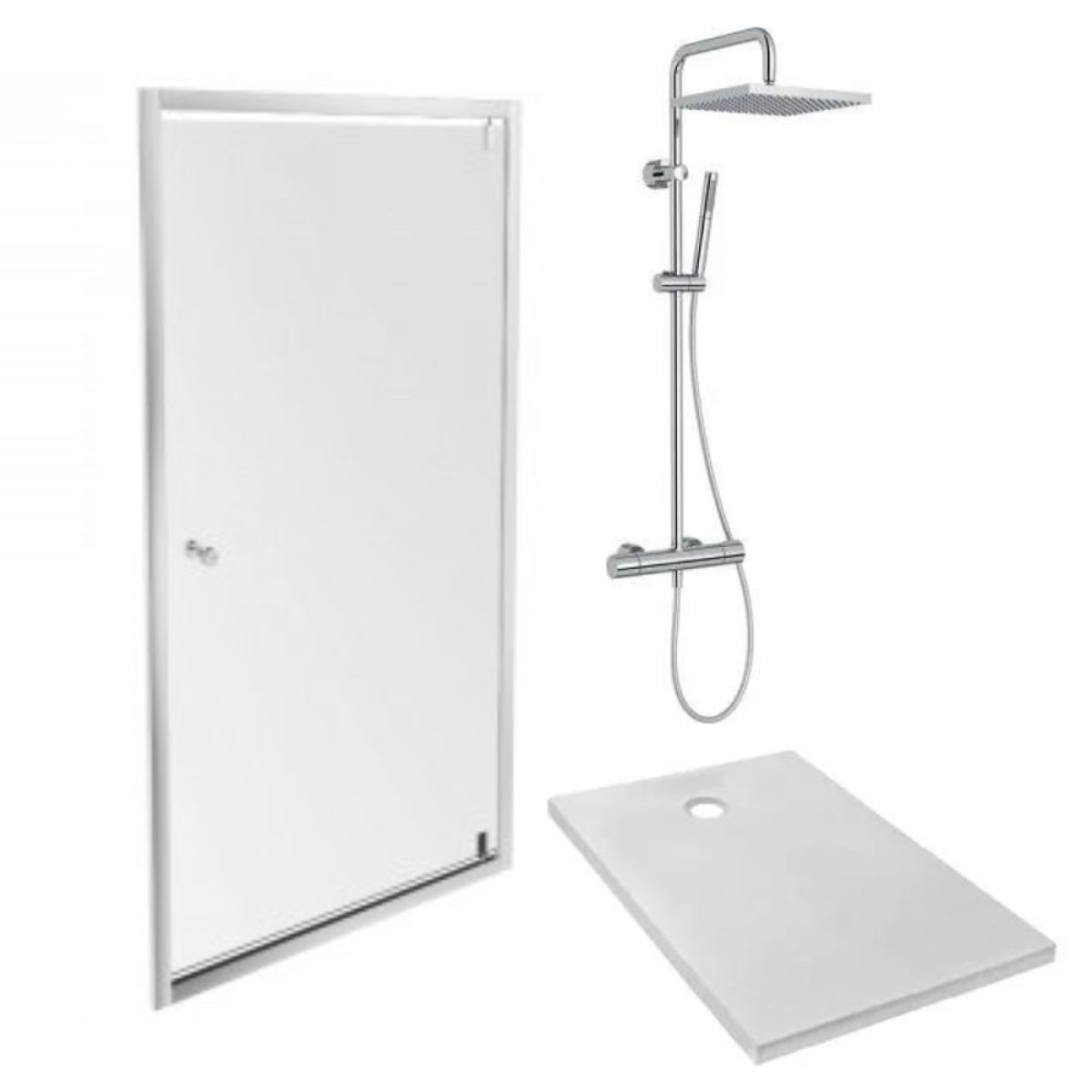 Receveur Ipso + paroi porte pivotante niche + colonne douche Brigitte