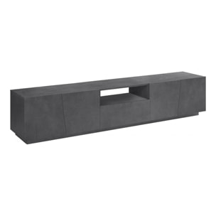 Mobile da soggiorno Porta TV, Made in Italy, Supporto per TV da salotto a 4 ante e 1 cassetto, cm 220x43h46, colore Grigio Ardesia, con luce LED bianca