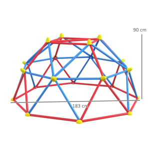 Cúpula de Escalada Juego de Cúpula Geométrica Parque Infantil para 3-8 Años con Marco de Metálico Anti-UV Carga 180 kg para Patio Jardín Ø183x90 cm Rojo y Azul