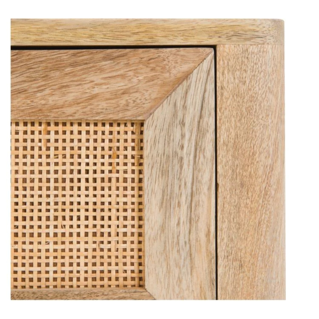 Table de chevet 2 tiroirs en bois de manguier et cannage - Félix