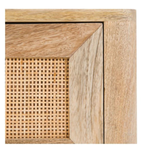 Table de chevet 2 tiroirs en bois de manguier et cannage - Félix