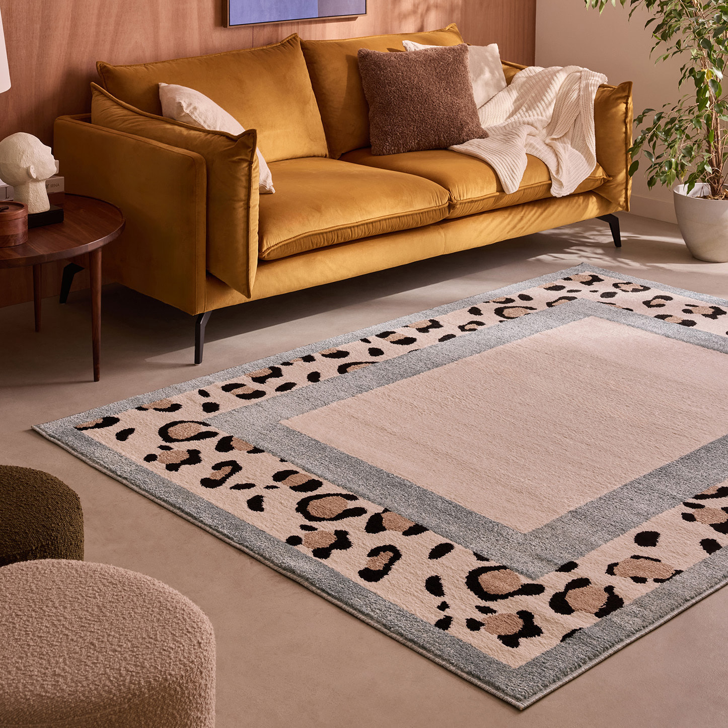 LEOVAH - Tapis de salon bleu à motif léopard