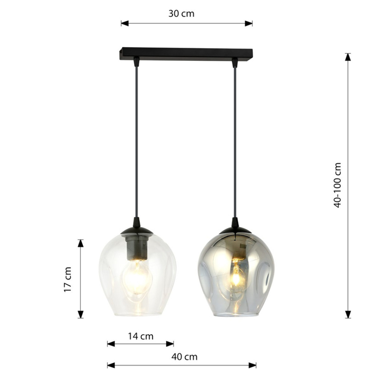 Lampada a sospensione Istar in acciaio nero con doppi diffusori in vetro
