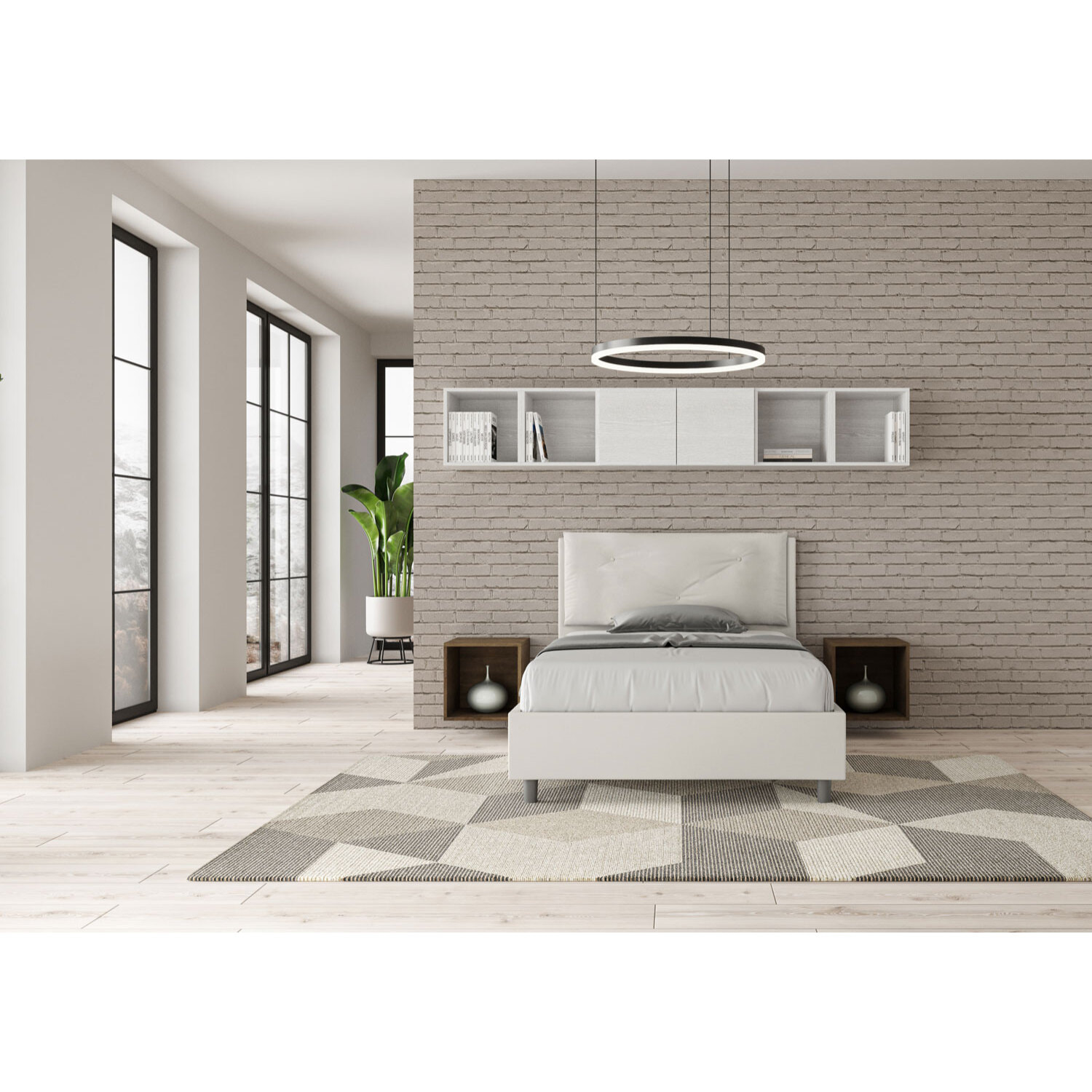 Cama de una plaza y medio con somier acolchada 120x210 cuero sintético blanco Appia Large