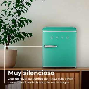 EVVO Frigorífico Mini F20 Retro Verde Aquamarina, 45 l, vintage, bajo consumo, silencioso