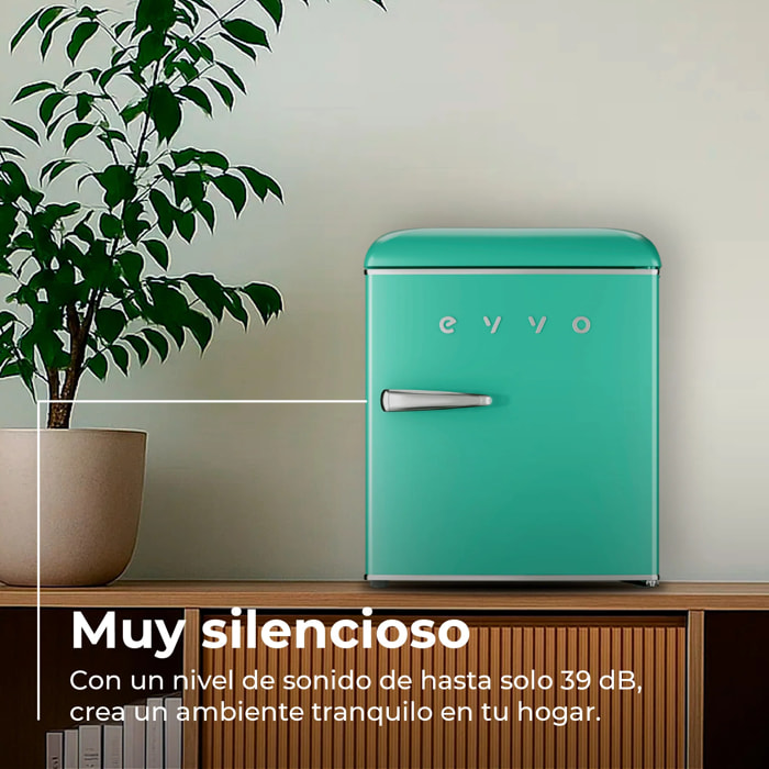 EVVO Frigorífico Mini F20 Retro Verde Aquamarina, 45 l, vintage, bajo consumo, silencioso