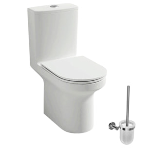 WC à poser sans bride sortie horizontale Elite avec abattant frein de chute + Porte-balai chromé
