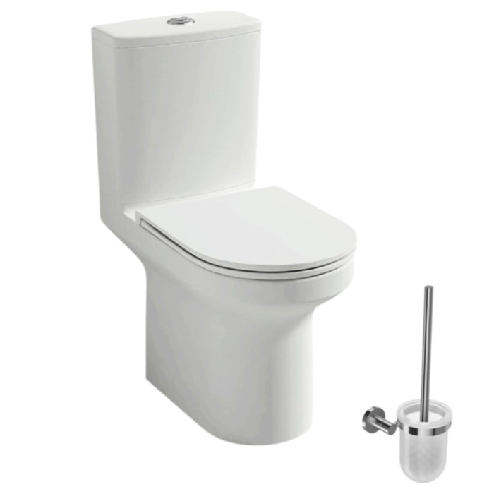 WC à poser sans bride sortie horizontale Elite avec abattant frein de chute + Porte-balai chromé
