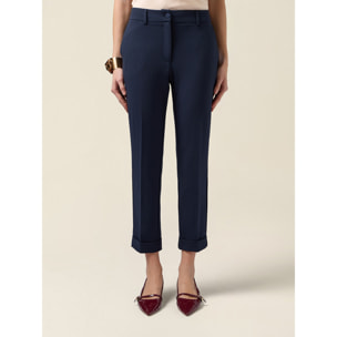 Oltre - Pantalones cropped de tejido crepé - Azul