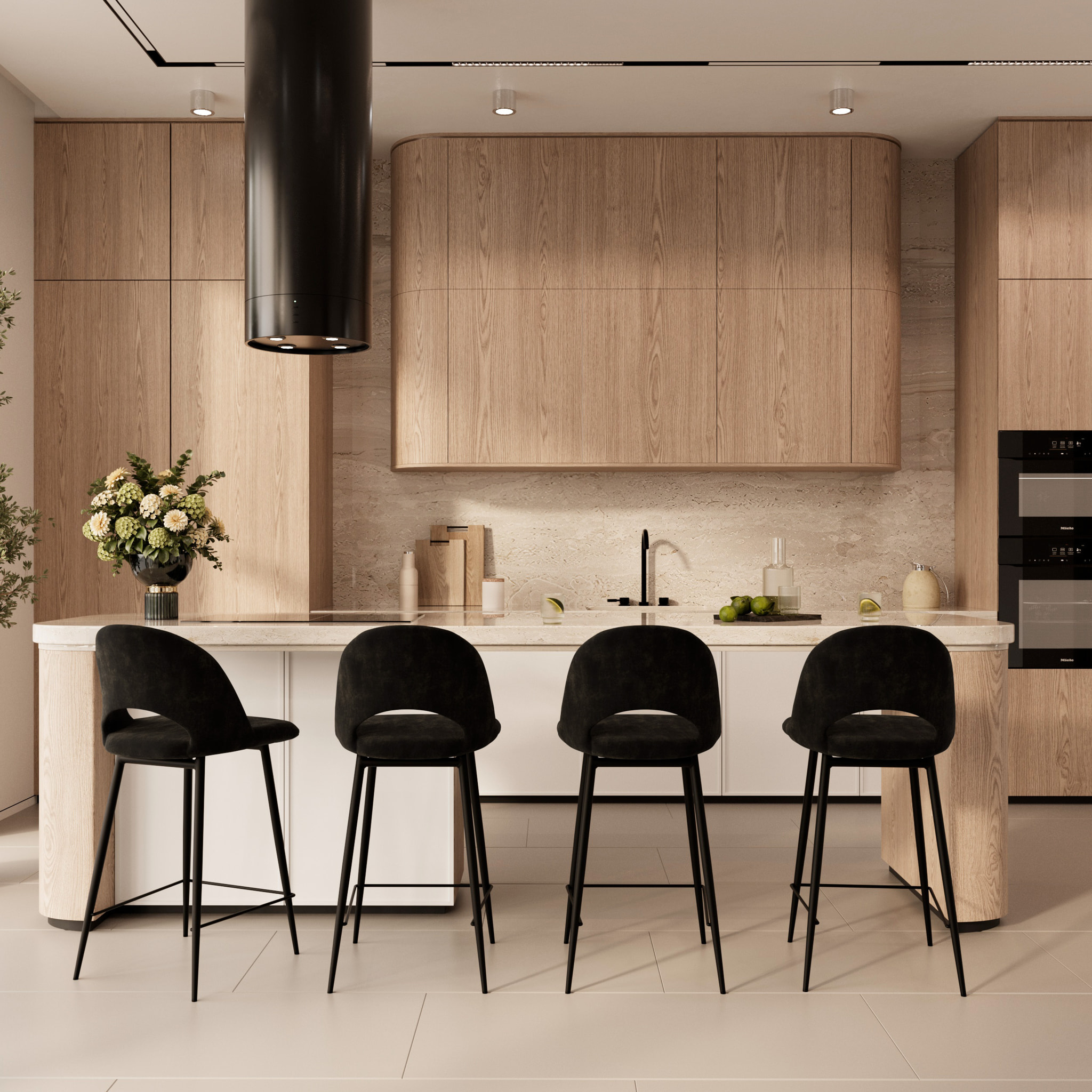 Lot de 2 chaises pour îlot central 65 cm en velours noir - Pénélope
