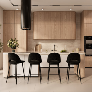 Lot de 2 chaises pour îlot central 65 cm en velours noir - Pénélope