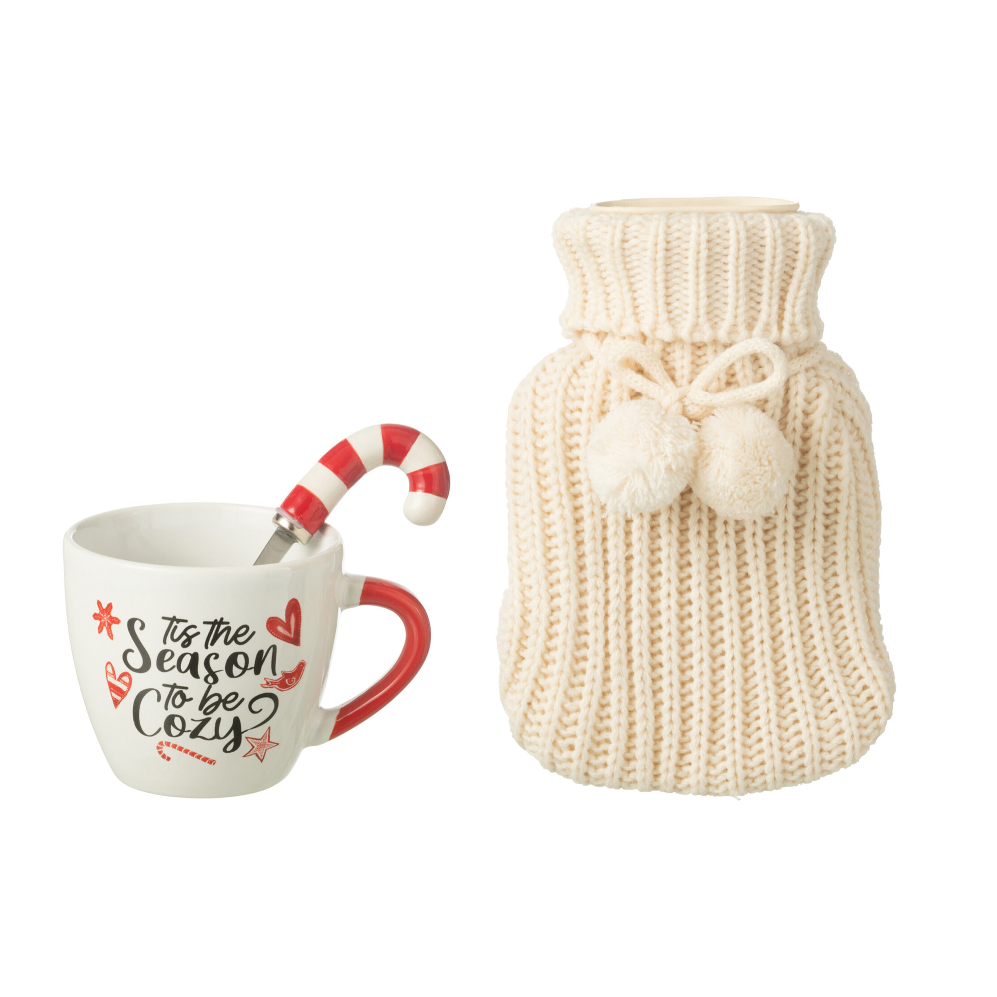 J-Line tasse + cuillère + bouillotte - céramique - rouge - boîte cadeau