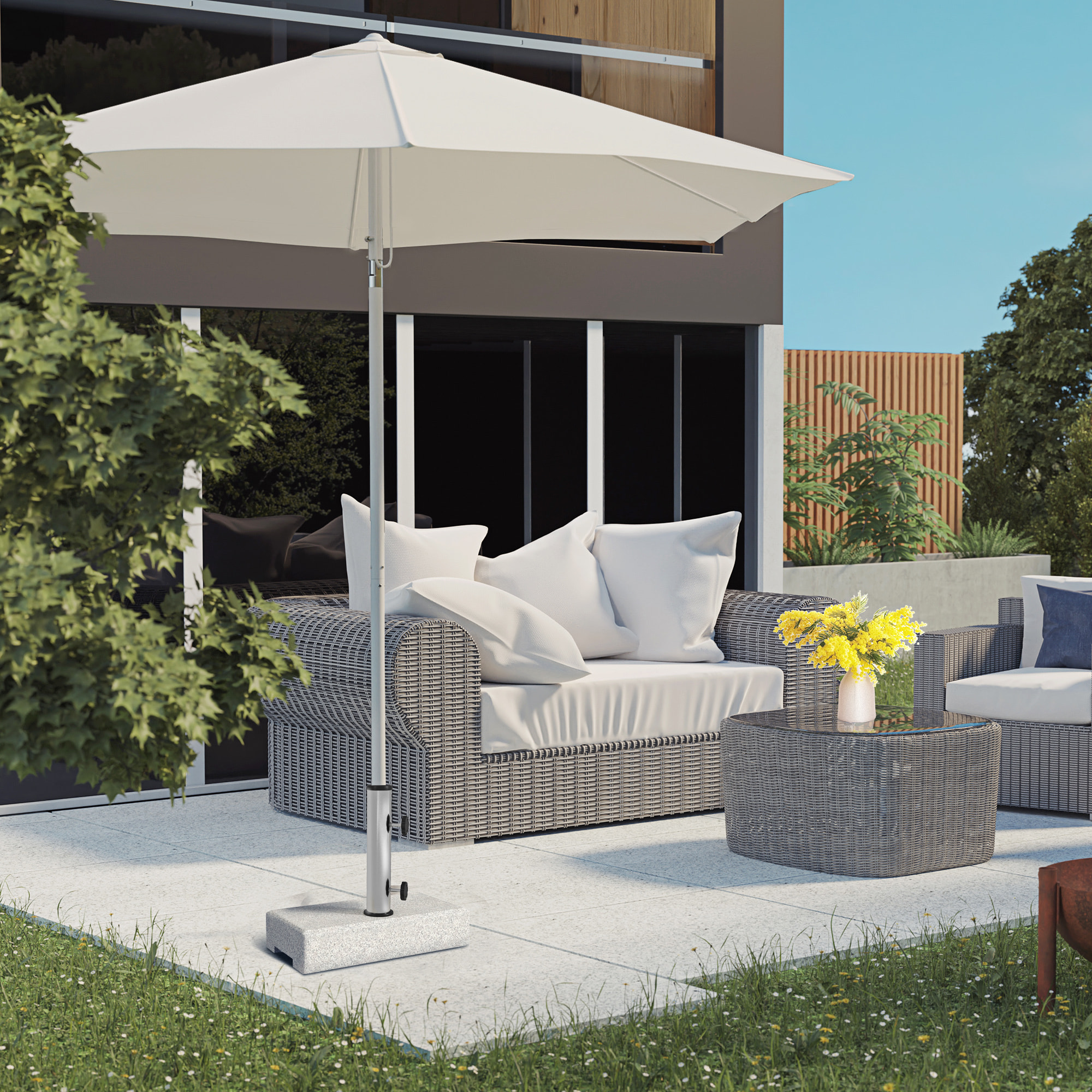 Pied de parasol en granite gris - poids net 25 Kg - 2 vis de serrage - compatible mât 32 à 48 mm