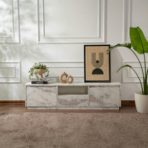 Meuble TV avec rangement - effet marbre MARFA