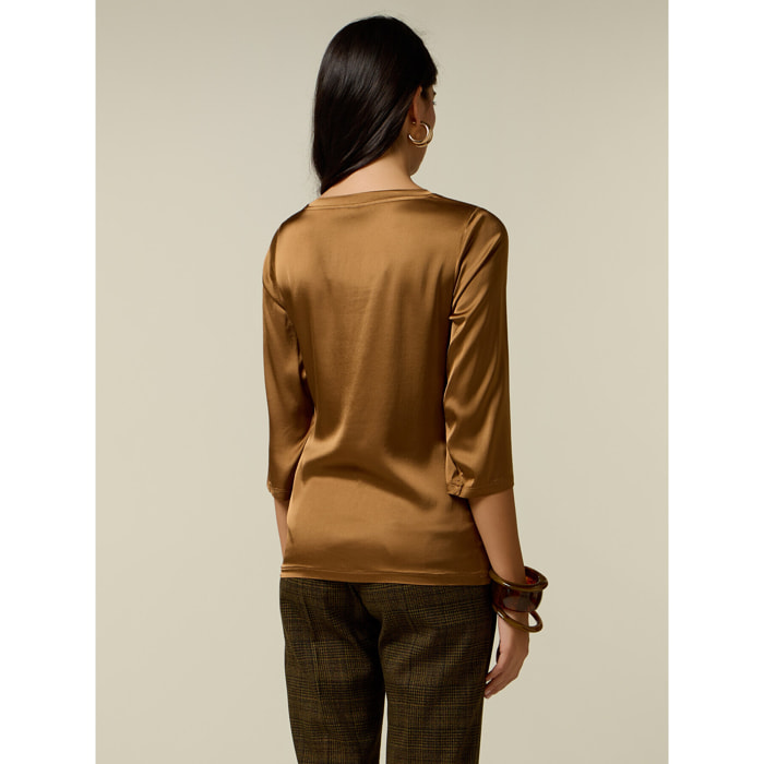 Oltre - Blusa in raso di viscosa stretch - Marrone