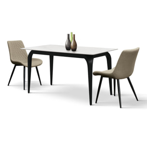 Tavolo ALERIA in ceramica, effetto marmo bianco e gambe in metallo verniciato nero, fisso 140x80x76 cm