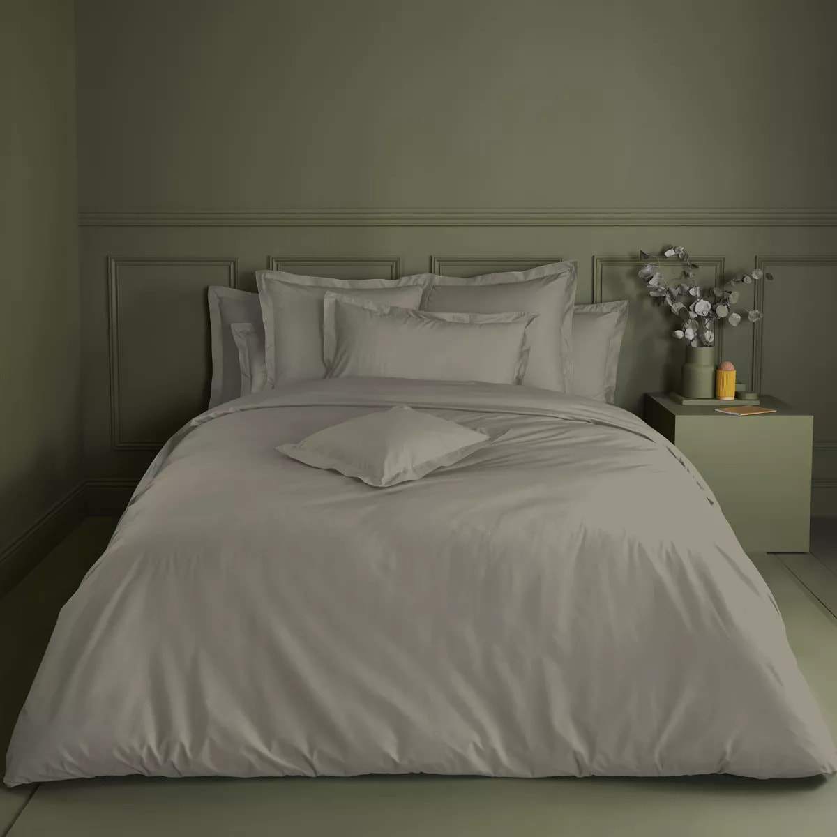 Drap housse duo percale de coton uni brun Olana pin