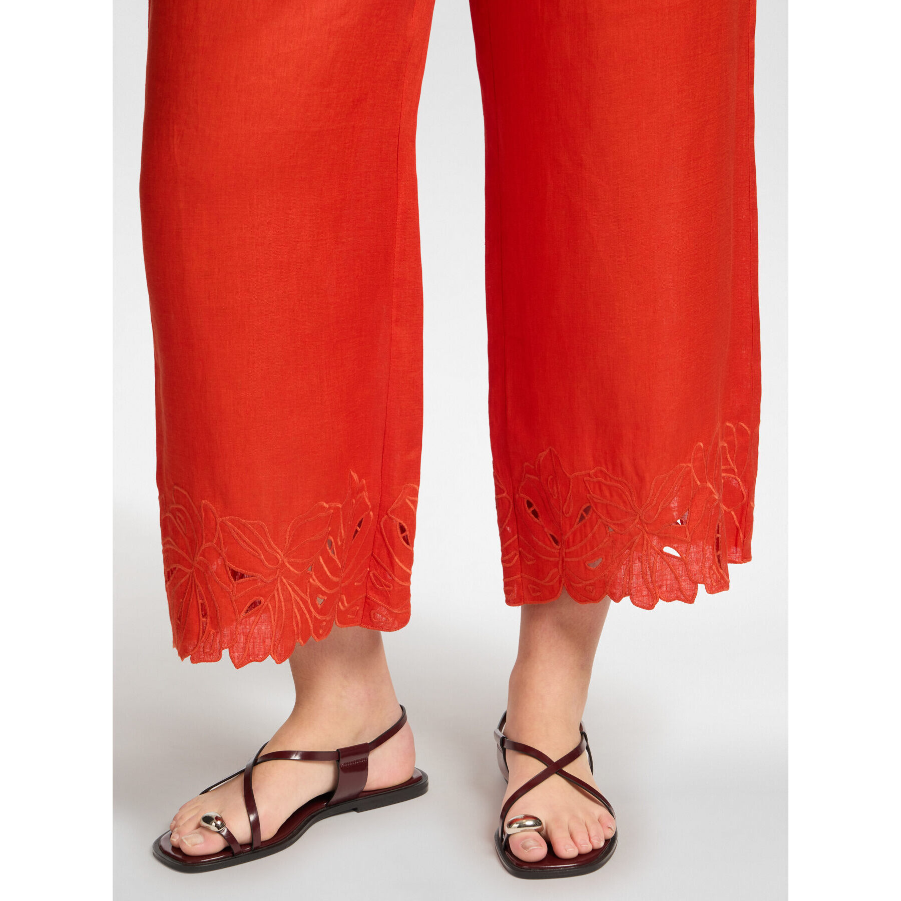 Elena Mirò - Pantaloni in lino con bordi ricamati - Arancione
