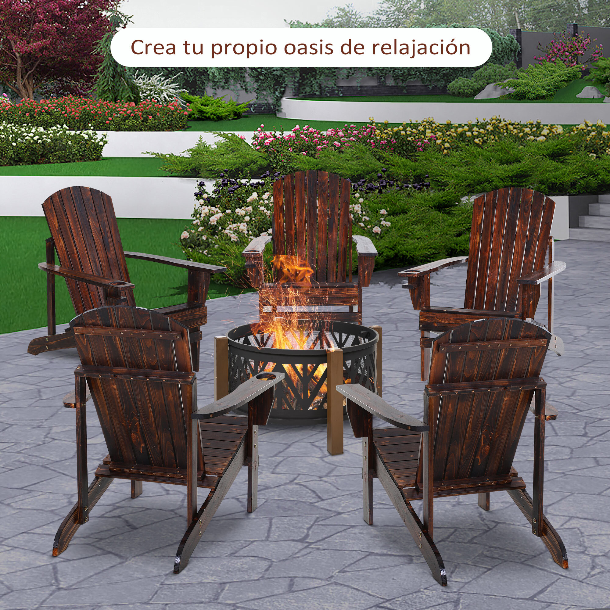 Silla Adirondack de Madera Silla de Jardín con Reposabrazos y Respaldo Alto para Terraza Balcón Exterior 72,5x97x93 cm Marrón