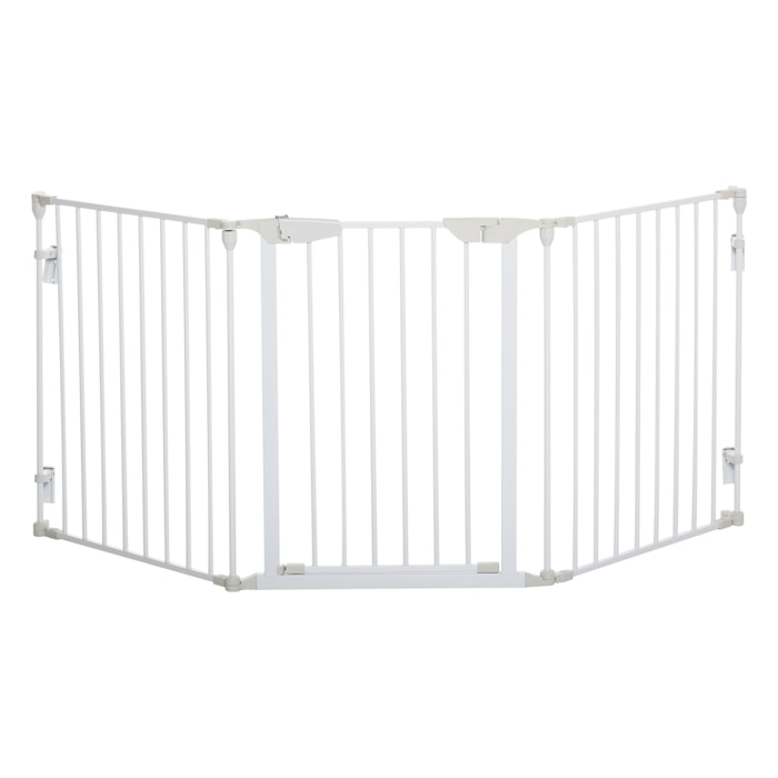 Barrera para Perros Plegable 180x74,5 cm Valla para Mascotas de 3 Paneles con Cierre Automático Barrera de Seguridad para Escalera Pasillo Blanco