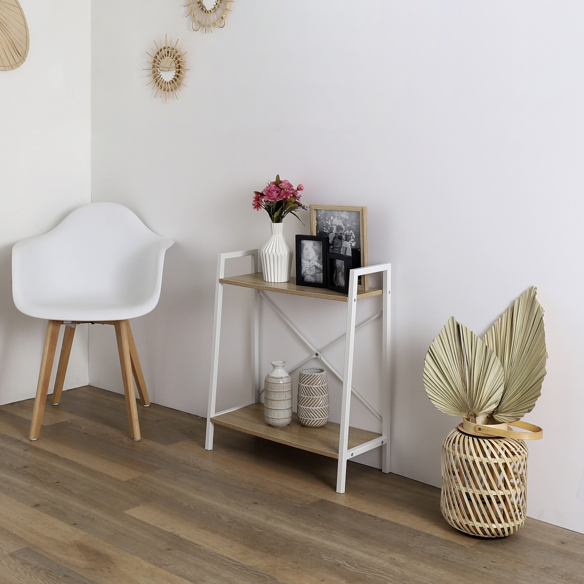 Etagere Bois Et Metal Blanc 70x60x27cm